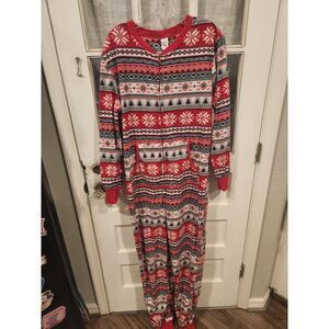 Christmas Zip Up Fleece Pajamas Adult Size Medium‎